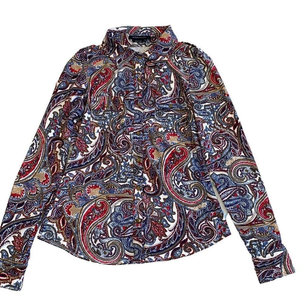 BCBG Maxazria EUC Ladies Western Paisley Buttondown Shirt Rodeo Wrinkle Free PS